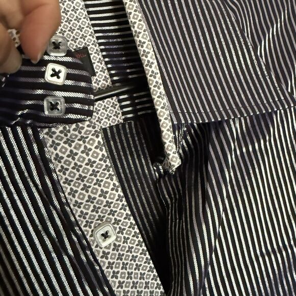 Axxess Mens 3XL Cotton Button Down Shirt Metallic Stretch Striped Long Sleeve - Picture 7 of 12